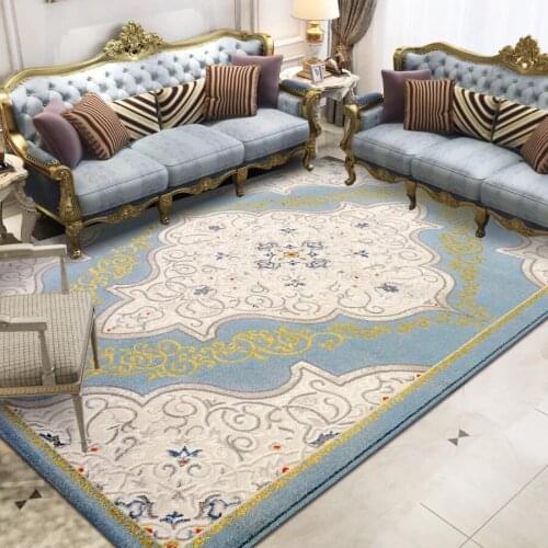 French Romantic blue art living room carpet , retro style bedside carpet, decorative office rug , big size floor mat