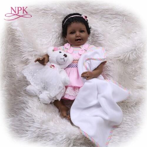 NPK 55cm Bebes Reborn Doll Soft Silicone Girl Toy Reborn Baby Doll Gift for Childrens day black smile cute girl