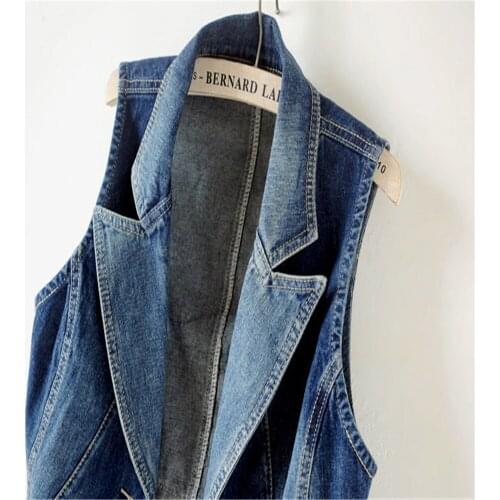Plus Size Casual Female Tops Women Denim Vest Jacket Spring Autumn Clothes Sleeveless Short Jeans Waistcoats Single-Breasted