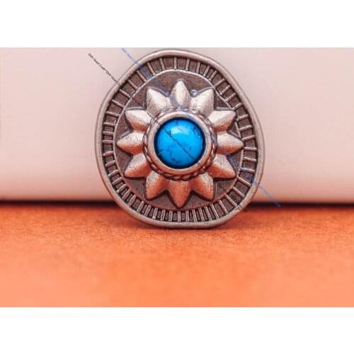 Lot 10X 19*18mm Vintage Silver Blue Turquoise Cute Sun Flower Conchos for DIY Leathercraft Wallet Purse Leather Bag Belt Decor
