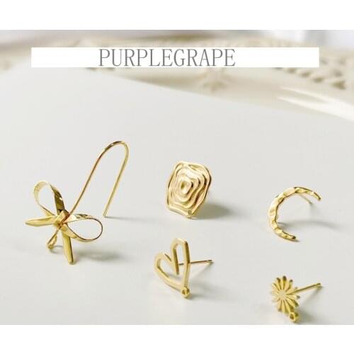 Copper Plated 18K Real Gold S925 Silver Needle Series Crescent Love Irregular Square Earrings DIY Earrings Jewelry Material