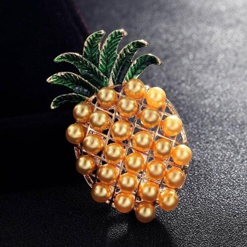 Fashion Imitation pearl Yellow Pineapple Brooches For Women Girls Kids Clothes Accessories Enamel Simulated Pearls pin broches