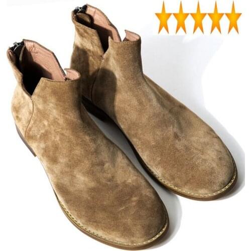 Men Brand Vintage Desert Zipper Chelsea Boots Fashion Comfortable Winter British Casual Ankle Shoes Botas Hombre Black