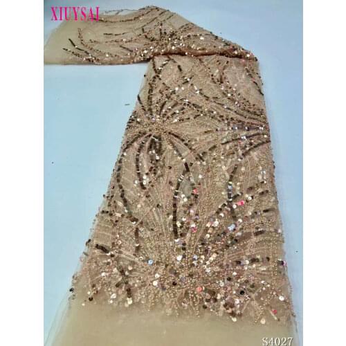 2020 Latest French Nigerian Net Lace,African Velvet Tulle Mesh Sequence Lace Fabric High Quality For Wedding Dress 5Yards SL26