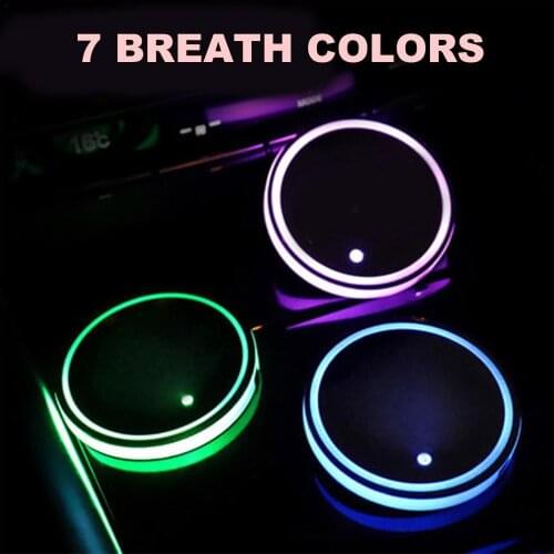 New Latest Car Cup Holder Atmosphere LED Light Car Accessories 7 Color USB Charging Waterproof Coaster Bulbs Automobile