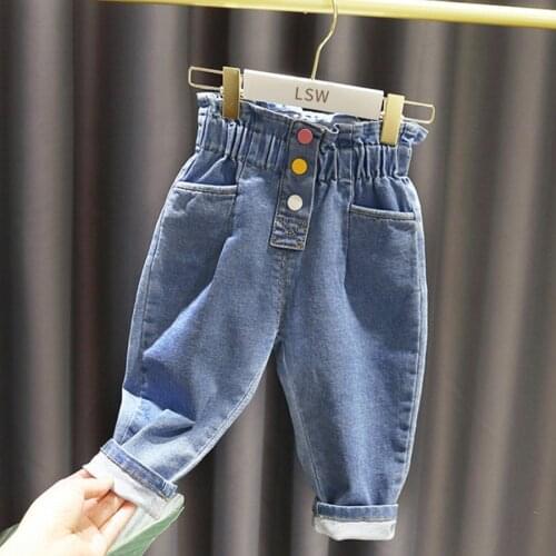 New Spring Autumn Children Jeans Kids Girls Jeans Baby Girl Denim Pants Fashion High Waisted Lace Girls Denim Trousers