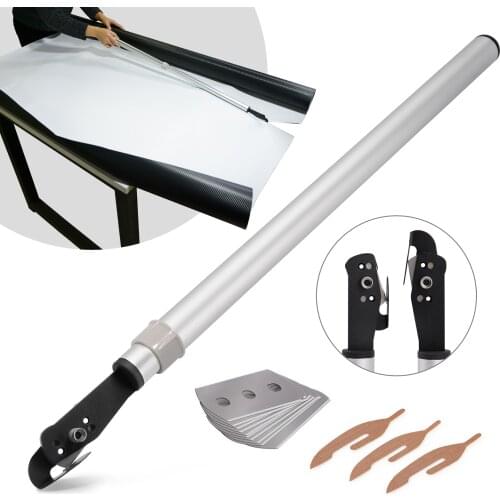 FOSHIO Extendable Handle Vinyl Film Cutter Cutting Knife+10pcs Blade Carbon Fiber Sticker Sheet Manual Back Slitter Cut Tool
