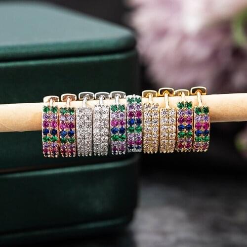 Charm Colorful CZ Small Hoop Earrings for Women Cartilage Dainty Rainbow Huggie Hoops Cubic Zirconia Silver Color Ear Rings