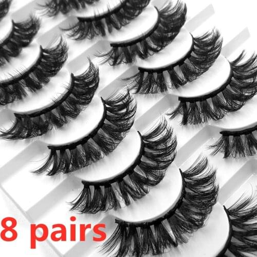 One set 8 Pairs 5D Mink Lashes False Eyelashes Natural/Thick Long Eye Lashes Wispy Makeup Beauty Extension Tools Mink Eyelashes