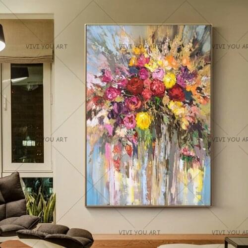 Large Wholesale 100% Handmade Modern Impression Decor Art Flower Painting Wall Decorative Painting For Living Room