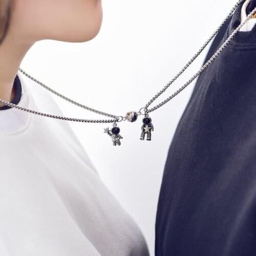 Couples Matching Spaceman Pendant Necklace Magnetic Astronaut Promise Necklace for Women Men Him Her Friendship Jewelry