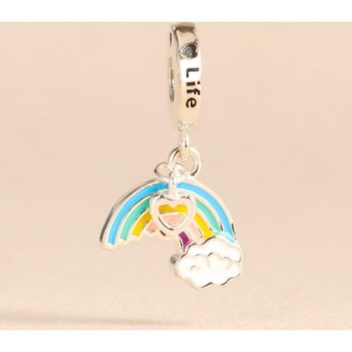 Authentic 925 Sterling Silver Rainbow Cloud Dangle Hanging pandora Charms Fit Bracelet For Women DIY Jewelry S925 Beads