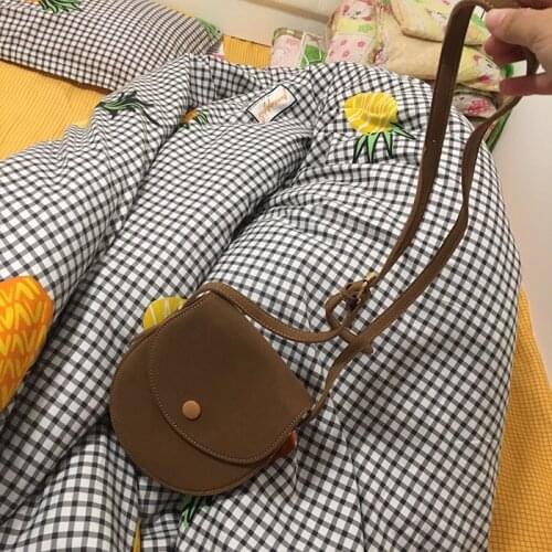 Casual Nubuck PU Leather Womens Shoulder Bag Half Round Girls Crossbody Saddle Bag Cell Phone Bag Small Handbags And Purses