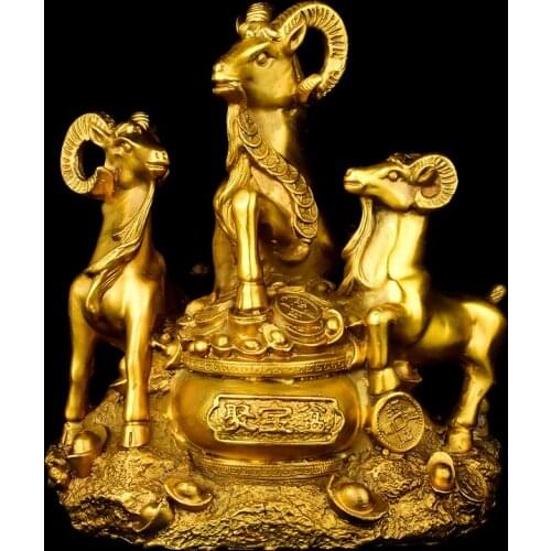 Bring in wealth treasure HOME office TOP Money Drawing efficacious Talisman # Three Rams Bring Bliss FENG SHUI Brass statue