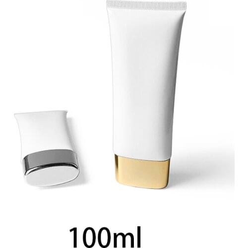 Empty 100g Cosmetic Container 100ml White Plastic Tube Aloe Cream Hand Lotion Travel Packaging Bottle Flat Style Free Shipping