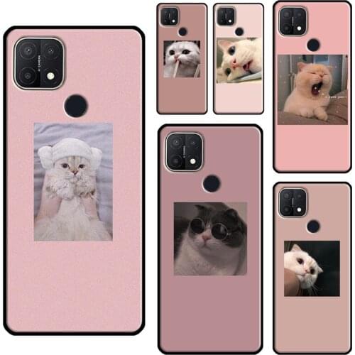 Pink Aesthetic Cute Cat Animal For OPPO A15 A91 A83 A1K A3S A5S A5 A9 A31 A53 2020 A52 A72 Reno 4 Pro 2 Z F7 Phone Case