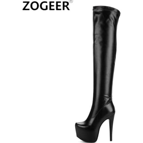 Thigh High Boots Women Extreme High Heel Boots Women Fashion Sexy Over the Knee Boots PU Leather Fetish Shoes Lady Plus Size 48