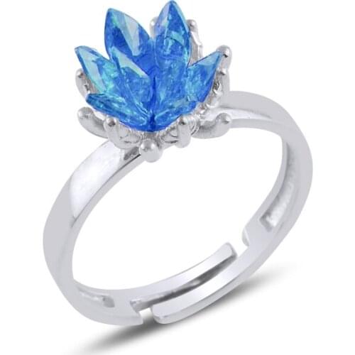 Silver 925 Sterling Lotus Flower Aquamarine Zircon Stone Ring