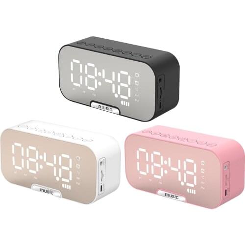 LED Mirror Digital Alarm Clock Subwoofer Wireless Bluetooth Speaker MP3 FM Radio