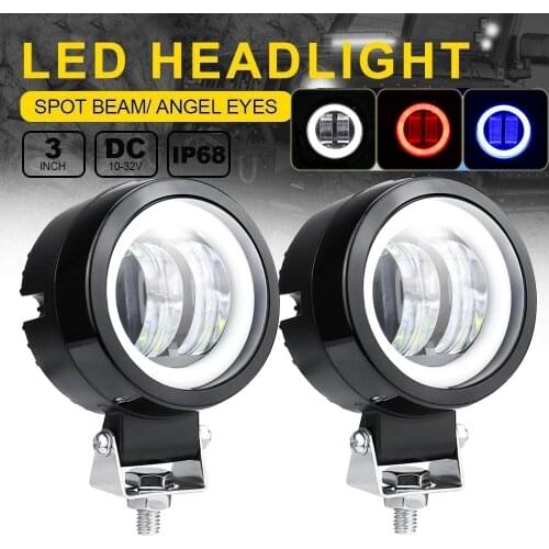 12V 24V Angel Eyes LED Work Light Spotlight Motorcycle Offroad Truck Car Boat SUV 4x4 Driving Auxiliary Indicator Fog Spot Lamp