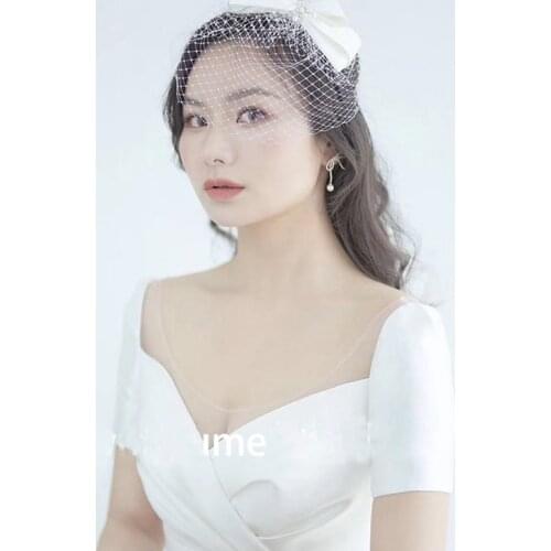 Korean Designed Wedding Hats and Fascinators Women Hair Headpiece With Bow Pearls Beaded Women Formal Party