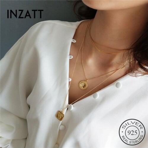 INZATT Boho Mirror Circle Square Rose Flower Pendant Necklace 925 Sterling Silver Fine Jewelry 45CM or 55CM Chain For Women Gift