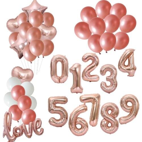 32inch Rose Gold Number Foil Balloon Set 0-9 Years Old Birthday Party Baby Shower Wedding Decoration Balls Kid Toy Globos Supply