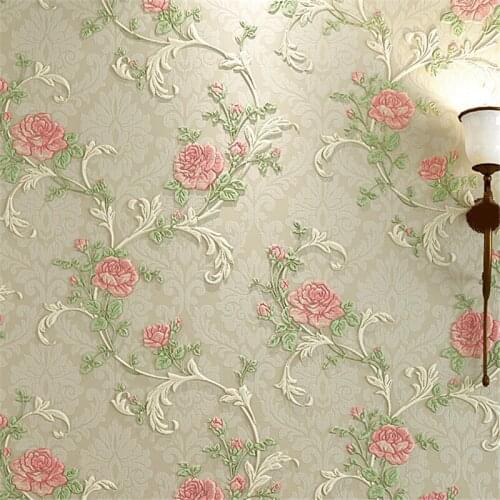 Beibehang 3D three-dimensional relief of rural non-woven wallpaper thick wedding living room warm roses full of flowers wallp