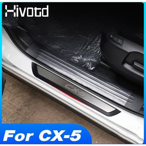 4Pcs Car Door Sill Pedal Cover Scuff Plate Guard Decoration Trim Protector For Mazda CX5 CX-5 2017-2021 Accessories Car Styling