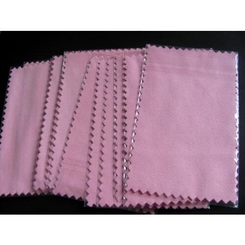 50pcs 10*7cm PINK Silver Polish opp bags Cloth for silver Golden Jewelry Cleaner suede fabric material