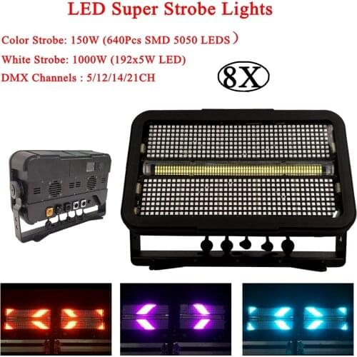 8Pcs/Lot NEW 1400W LED Super Strobe Light DMX512 LED Stage Light Flashing Disco For Christmas Holiday Wedding Party KTV Strobe