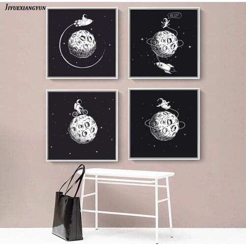 Astronaut Outer Space Black and White Abstract Wall Art Nordic Posters and Prints Wall Pictures for Living Room Decor