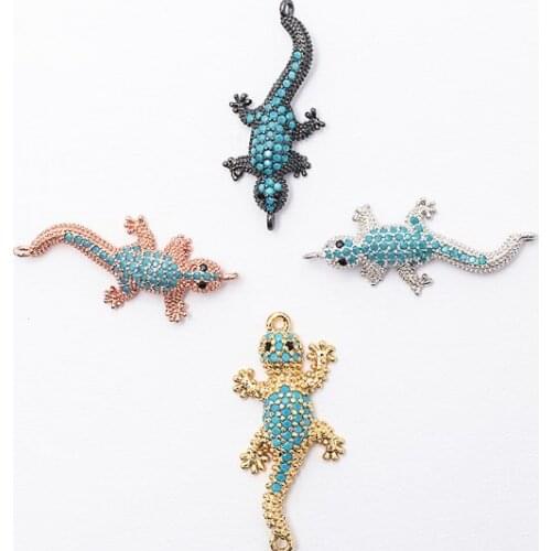 13*31mm gecko micro pave cz zircon cubic zirconia beads DIY Copper necklace charm bracelet connectors accessories sg4