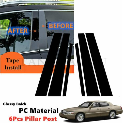 PC 6Pcs Set Fit For Lincoln Town Car Sedan 1998-2011 Left+Right Side Window Door Trim Pillar Gloss Black Posts Piano Cover Post