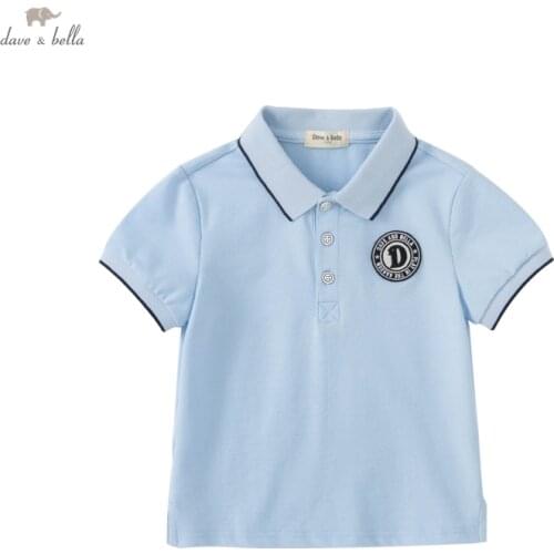 DKS17592-1 dave bella summer 5Y-13Y kids boys fashion cartoon letter patchwork T-shirt children boy high quality fashion tees