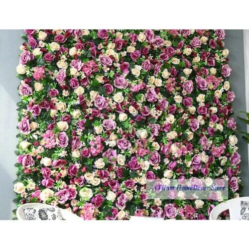 Purple Blush Rose Dahlia Hydrangea Board Artificial Flower Board Leaf 3D Wall Wedding Background Photo Party Home Decoration