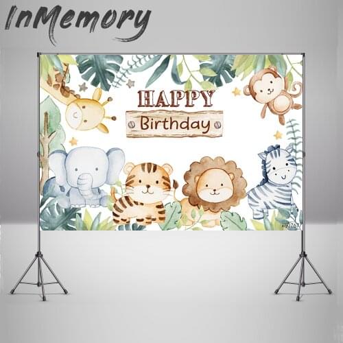 Photography Backdrop Cartoon Animals Wild Lion Elephant Photocall Watercolor Forest Jungle Party Background Photo Studio Vinyl