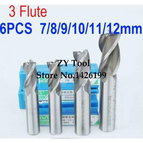 6 pcs/set 7.0~12.0mm 3 Flute Milling Cutter Aluminium End Mill Cutter CNC ,Lathe Tool,Equipment milling cutter rotary cutter