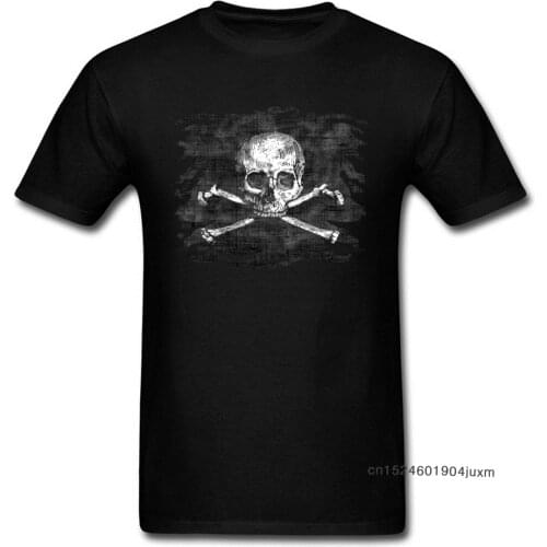 Old Skull T-shirt Men Black Crossbones T Shirt Popular Pirate Flag Print Clothes Summer Funky Streetwear Punk Skulls Tops Tees