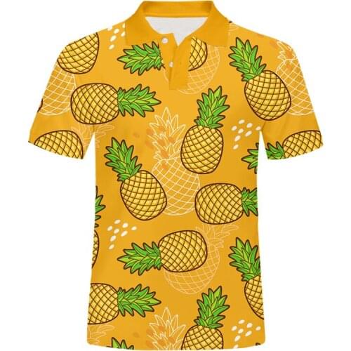 Mens Polo Shirt EU Size Orange Pineapple Casual Polo T Shirt 3D Printed Fruit Casual Short Sleeve Harajuku Shirts Summer Tops