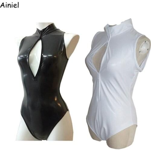 Halloween Sleeveless Underwear Women Zipper Swimsuit Black White Women Swimming Suit One Piece Lycra Swim Suit Sexy Costumes