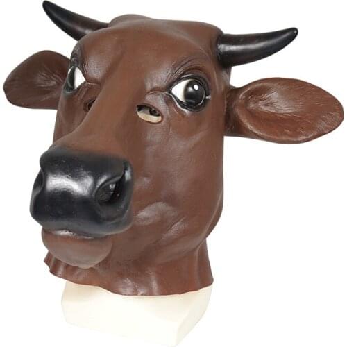 Cow Mask Cosplay Animal Head Cover Full Face Latex Masks Head Helmet Halloween Party Props Masques Headgear
