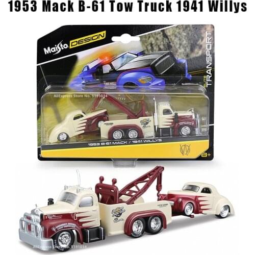 Maisto 1:64 Hot New Product 1953 Mack B-61 Tow Truck 1941 Willy Design Elite Transport Die-casting Car Model Collection Gift Toy