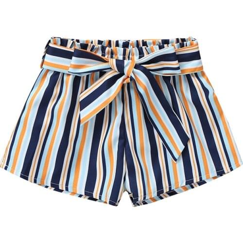 Fashion Girls Shorts Summer New Girl Short Pants Colorful Stripes + Bow belt kids Pants Short Cotton children pants