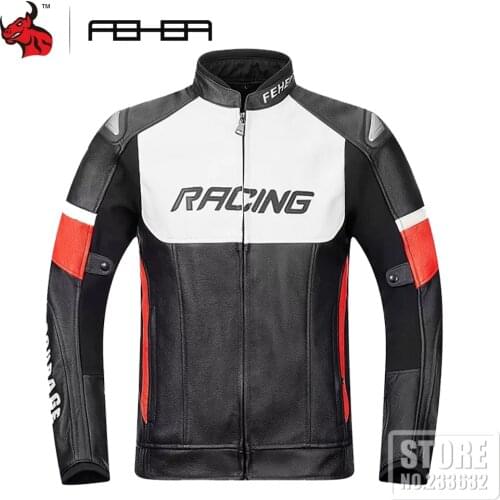FEHER Motorcycle Jacket Cowhide Leather Motocross Jacket Chaqueta Moto Moto Racing Riding Jacket Waterproof Protective Gear