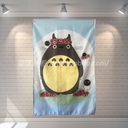 "My Neighbor Totoro"Cartoon Movie Poster Banners Childrens Room Wall Decor Hanging Art Waterproof Cloth Polyester Fabric Flags