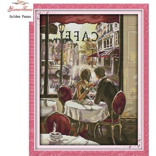 Golden Panno,Coffee Lovers Counted Cross Stitch 11 14CT Cross Stitch Sets wholesale Cross Stitch Kits Embroidery Home Decor 0123
