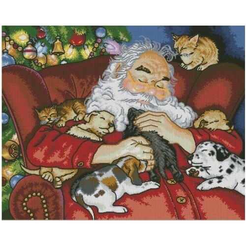 COTTON Top Quality Beautiful Lovely Counted Cross Stitch Kit Santas Nap Sleep Sleeping Asleep Santa Christmas Gift dim 08836