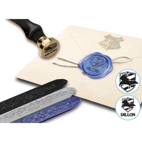 Raven Wax Seal KIt with Wood Handle & Sapphire Blue, Silver & Black Sealing Wax