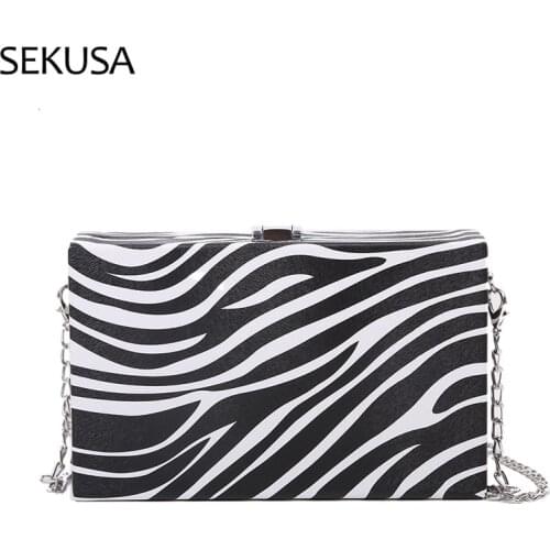 2021 New Design Clutch Bags Zebra Women Evening Bags Stripped Leather Ladies Handbags Chain Shoulder PU Fashion